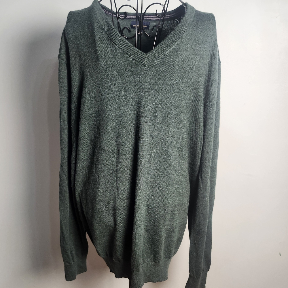 Brooks Brothers Extra Fine Merino Wool V-Neck Sweater Green XL